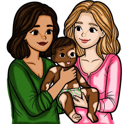 two realistic women holding one baby together