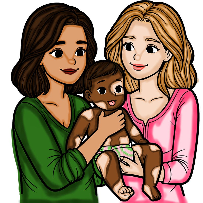two realistic women holding one baby together