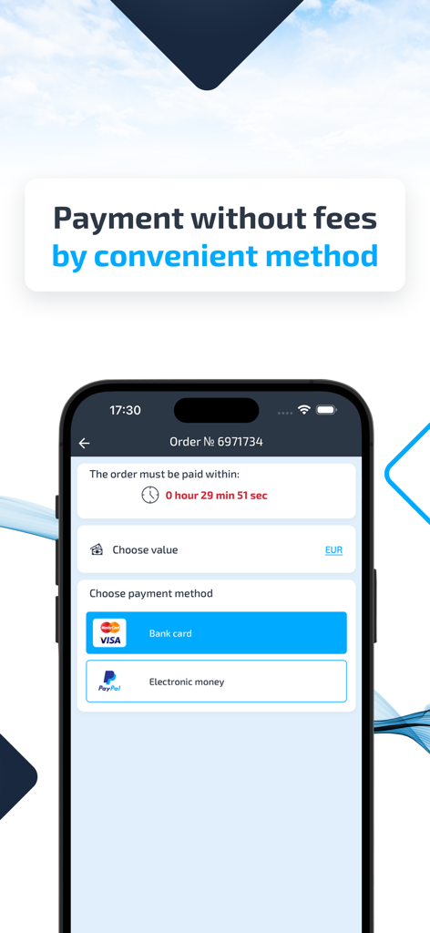 INFOBUS: Bus, train, flight - INFOBUSアプリのチェックアウト画面。銀行カードと電子マネーの支払いオプションが表示されています