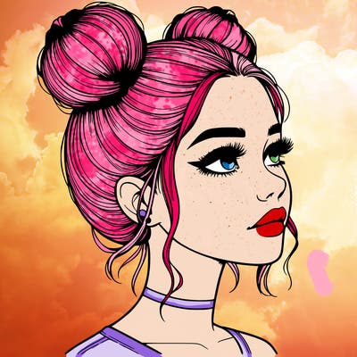 realistic girl with buns on the top of her head