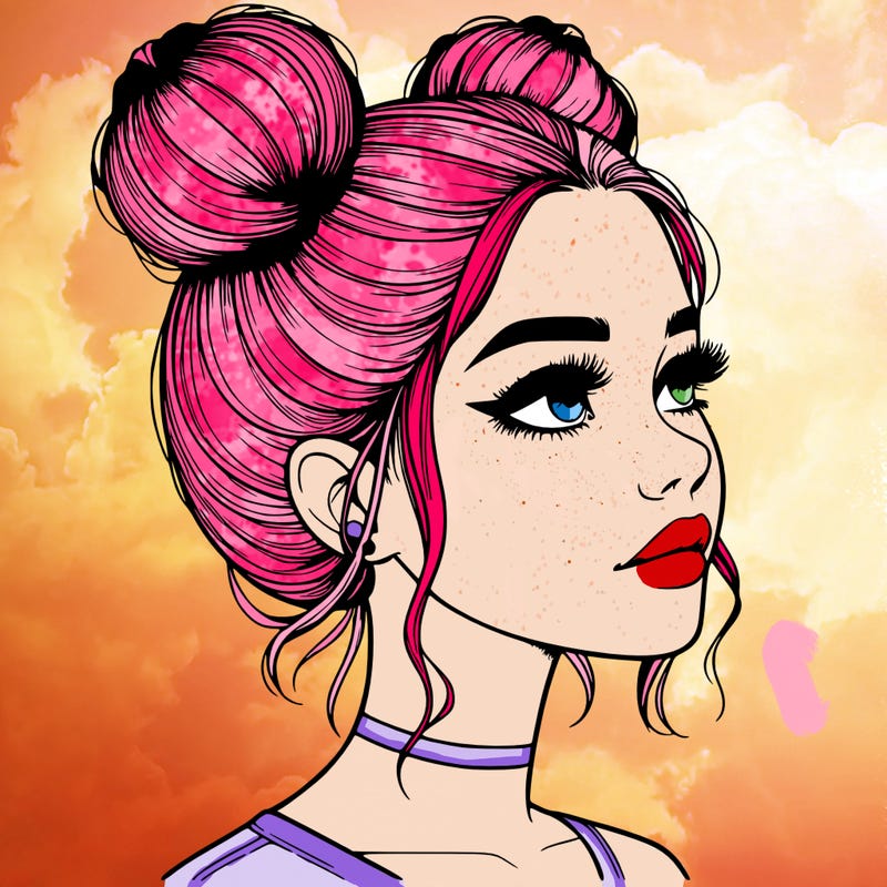 realistic girl with buns on the top of her head