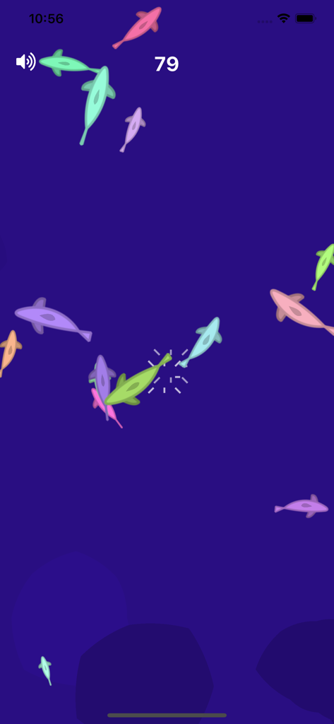 A screenshot of Fish in a Watch showing colorful fish swimming in a deep blue ocean.