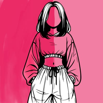 realistic girl faceless with baggy pants and a crop top