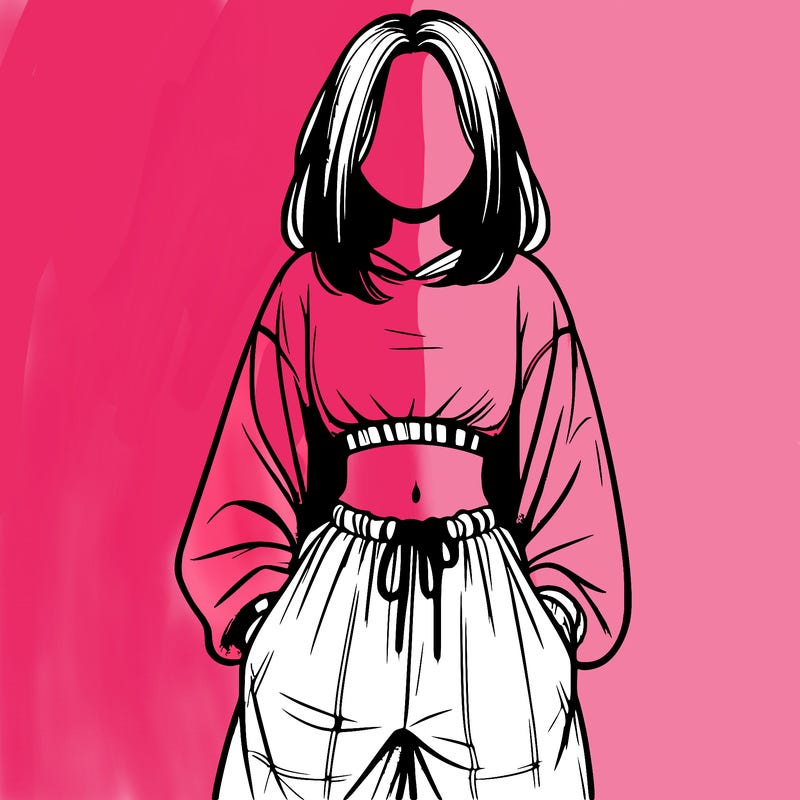 realistic girl faceless with baggy pants and a crop top