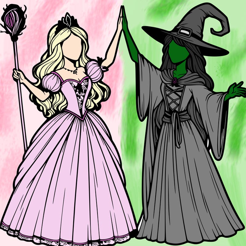 detailed realistic split of a princess and a witch