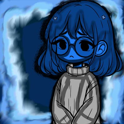 sad girl with glasses in a sweater