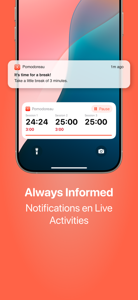 Pomodoreau - Pomodoreau live activity widget and break notification on iPhone lock screen