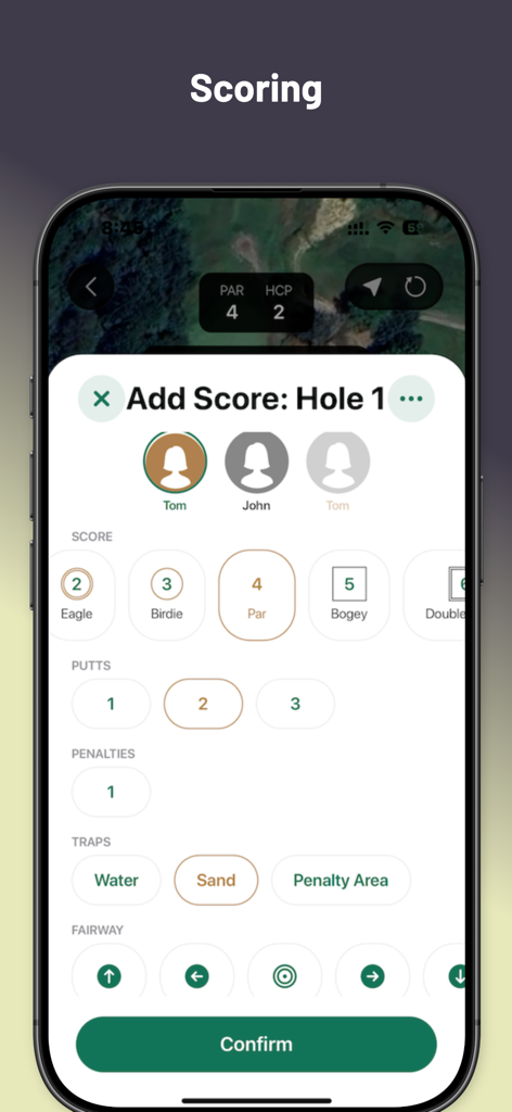 The Golf App | All-in-one - Digital scorecard interface for tracking golf strokes and statistics on a mobile device.