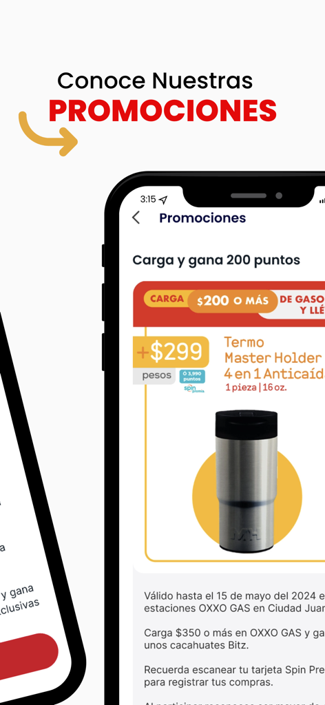 OXXO GAS mobile app promotions screen showing fuel rewards and loyalty points