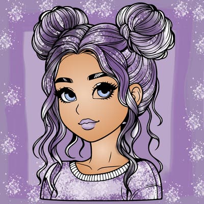 realistic girl with two buns in her hair