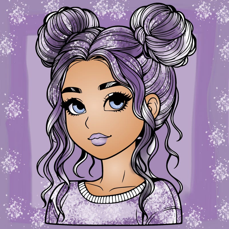 realistic girl with two buns in her hair