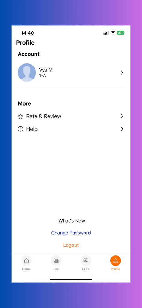 JGI - SCHOOLS - JGI Schools app profile page displaying user account details and navigation menu