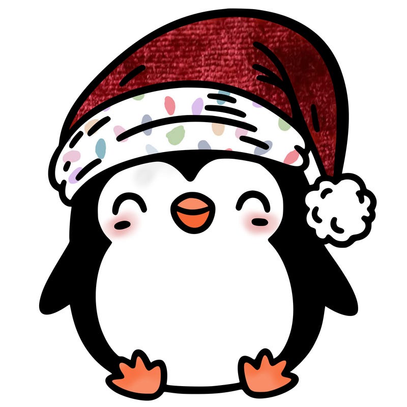 penguin wearing a x mas hat