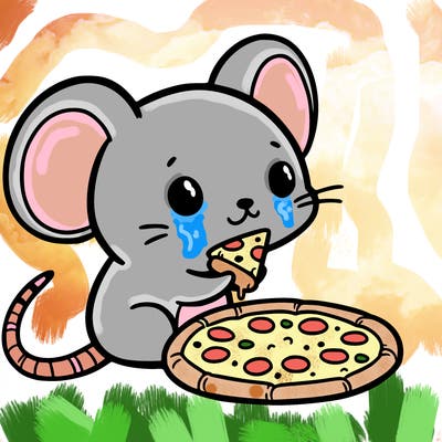 mouse with a tiny cheese pizza