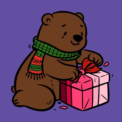 polar bear wrapping a present