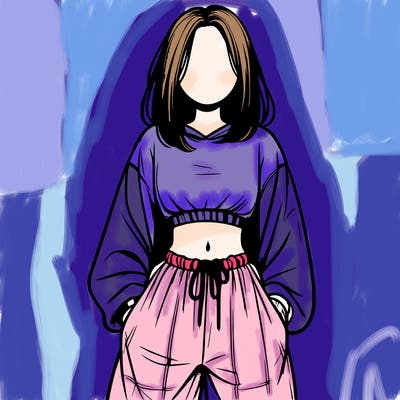 realistic girl faceless with baggy pants and a crop top