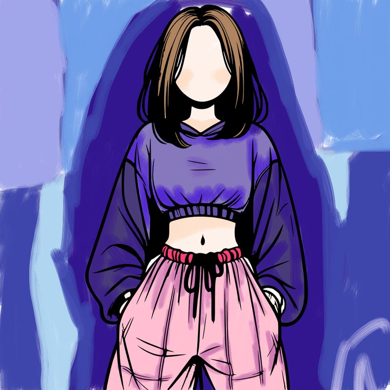 realistic girl faceless with baggy pants and a crop top