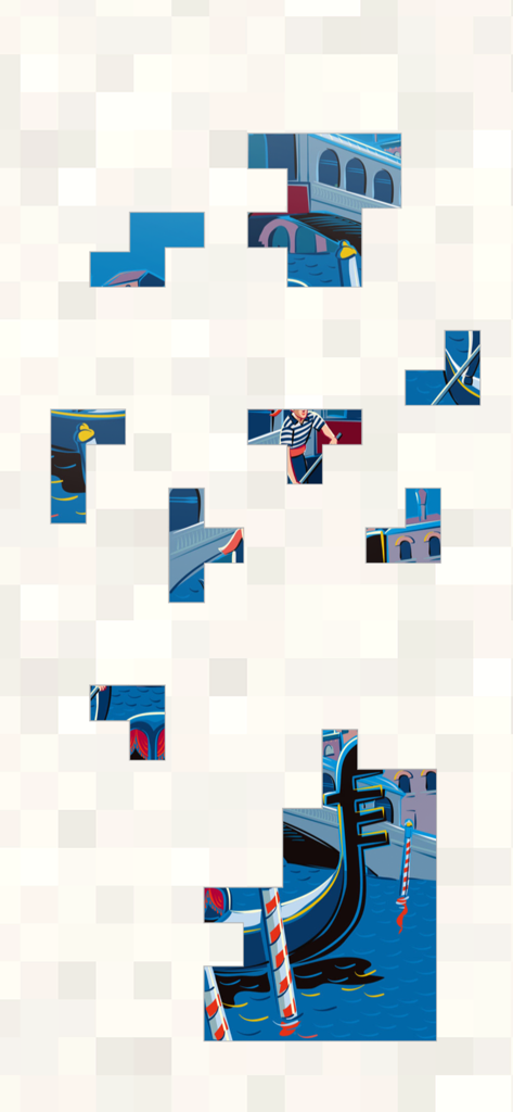 베니스 곤돌라 일러스트를 특징으로 하는 진행 중인 디지털 직소 퍼즐.