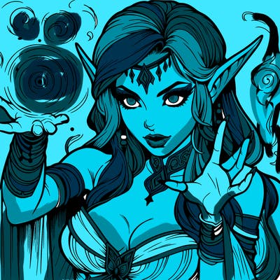 realistic scary beautiful elf sorceress casting spell
