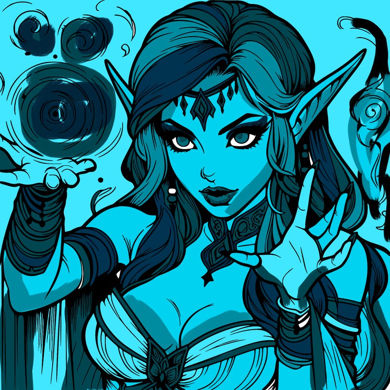 realistic scary beautiful elf sorceress casting spell