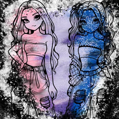 2 girls in crop tops and baggy jeans ripped