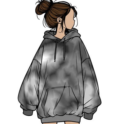realistic girl with a oversized sweatshirt on and a bun