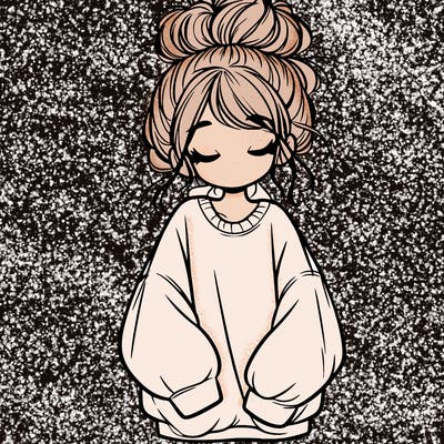 girl with baggy sweatshirt and messy bun