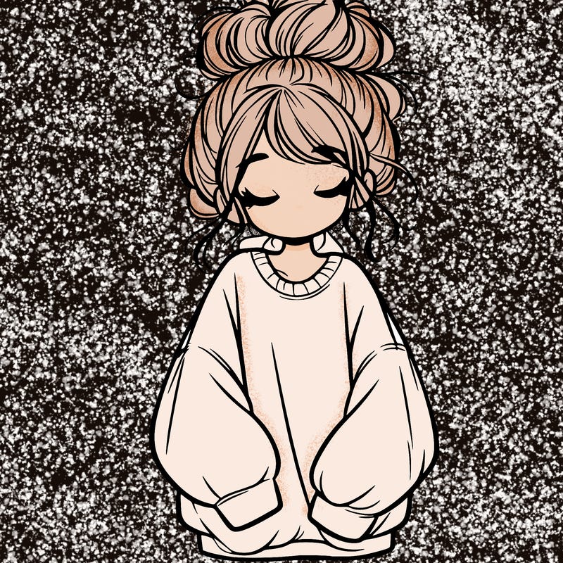 girl with baggy sweatshirt and messy bun