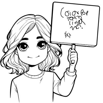 realistic girl holding up a sign