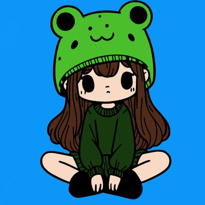 a girl wearing a frog hat and some frog socks