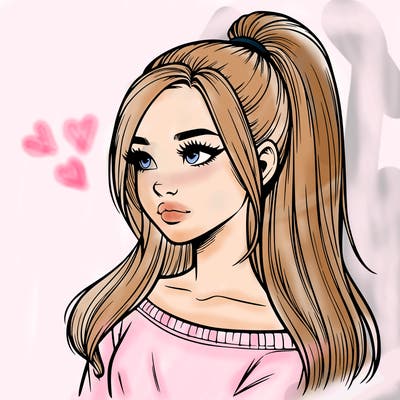 realistic girl with a high ponytail