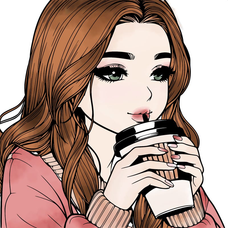 realistic girl drinking coffee