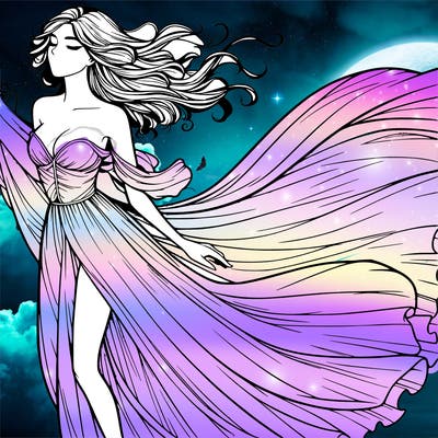 realistic woman in dress flowing the the wind