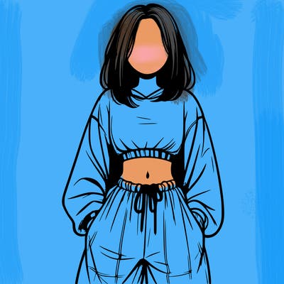 realistic girl faceless with baggy pants and a crop top