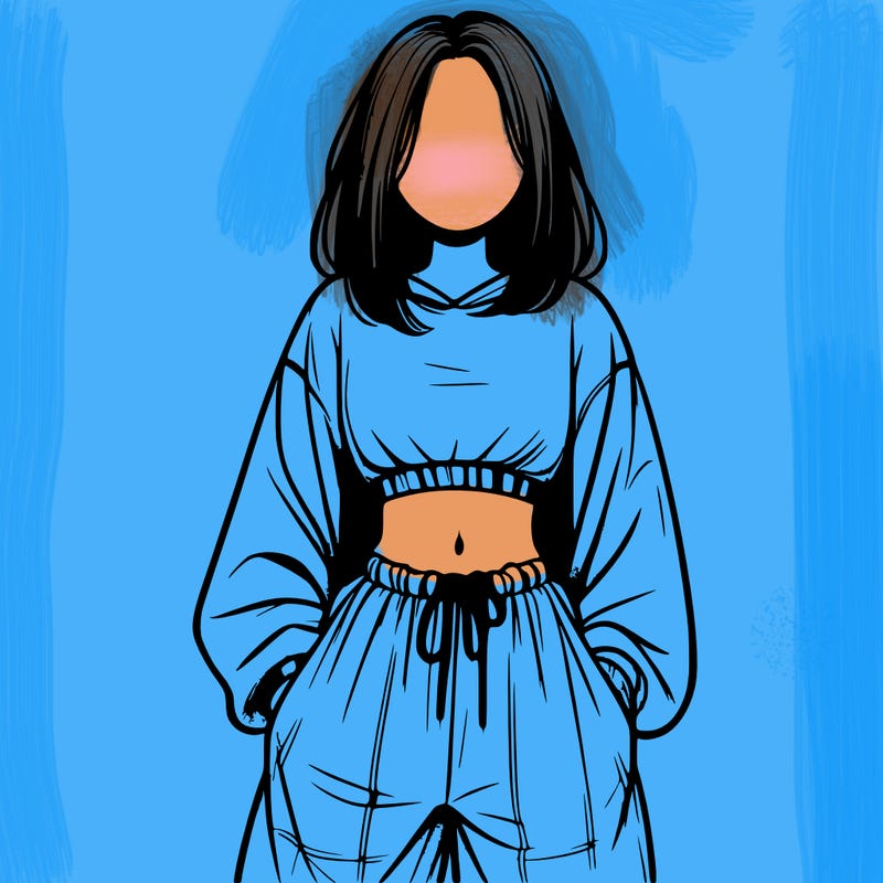 realistic girl faceless with baggy pants and a crop top