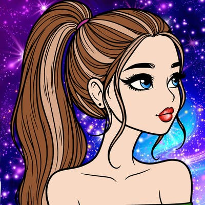 a beautiful and realistic girl with a high pony tail