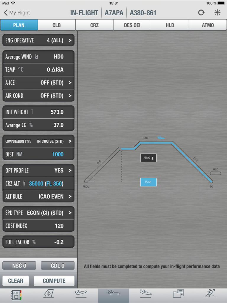 Flysmart+ InFlight - Flysmart plus InFlight flight planning interface for Airbus A380 performance metrics