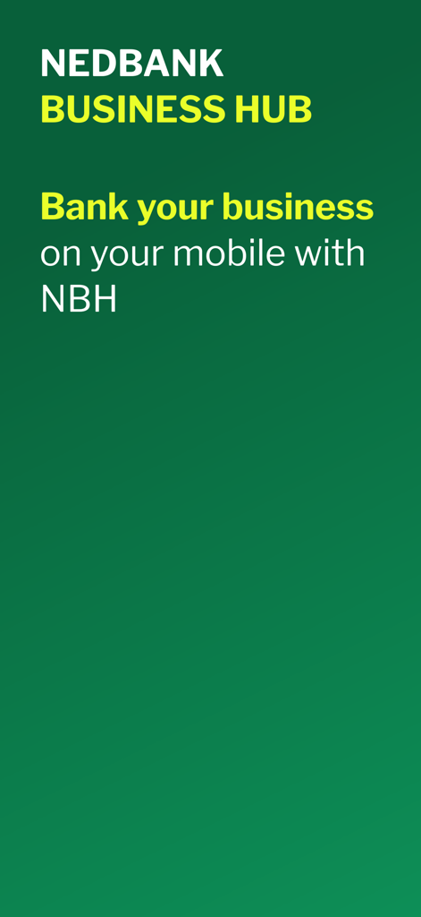 Introductory screen of the Nedbank Business Hub app for mobile business banking.
