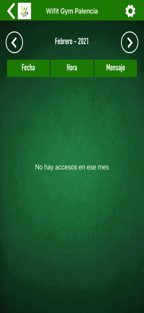 Wifit Gym - Wifit Gym mobile app attendance records screen showing no entries for February 2021