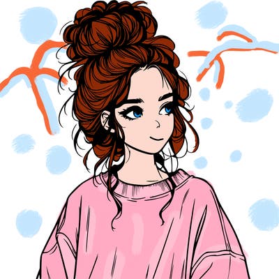 realistic girl with messy bun and oversized clothing