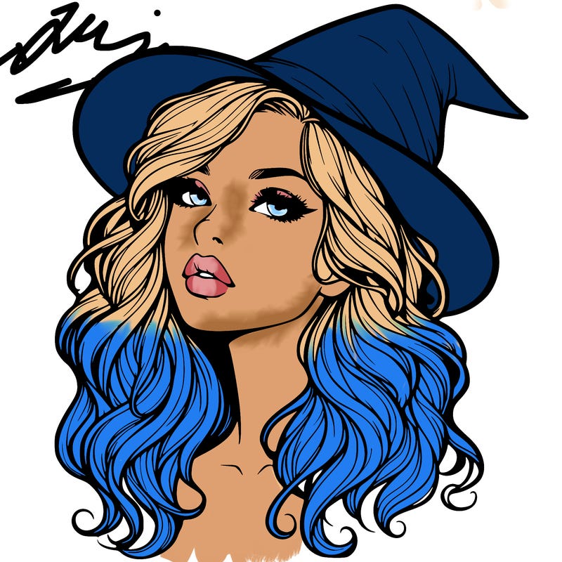 realistic witch girl with wavy hair and lips
