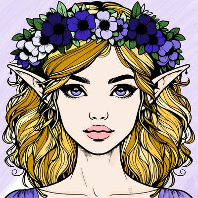realistic female elf with flower crown