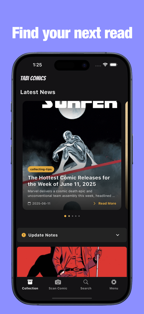 Tabi Comic Collection - Tabi Comic Collection app interface showing latest comic news and new releases