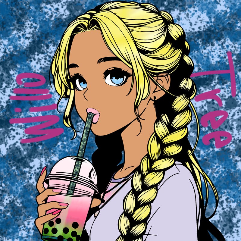 realistic girl with braided hair drinking boba