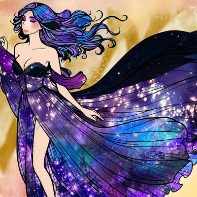 realistic woman in dress flowing the the wind