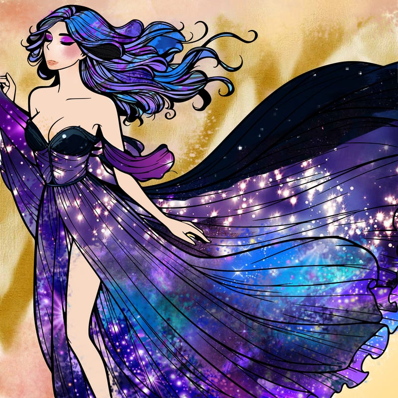 realistic woman in dress flowing the the wind