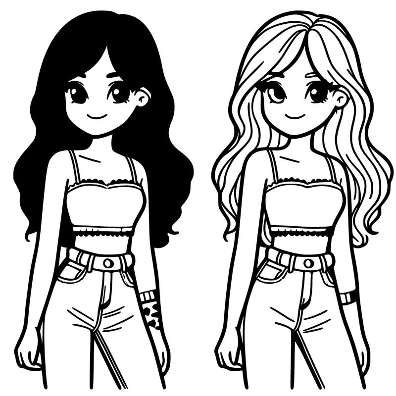 a girl with long hair and a crop top and with jeans
