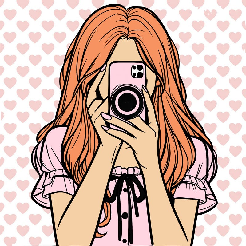a realistic girl holding her phone taking pictures