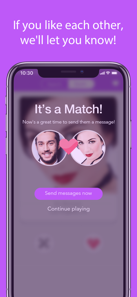 Trans - Transgender Dating - Ein Match-Bildschirm in der Trans Dating-App zeigt zwei Benutzerprofile, die durch ein Herz-Icon verbunden sind.