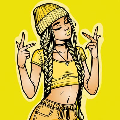 realistic teenage girl with braids and a beanie and crop top doing 🫶🏼